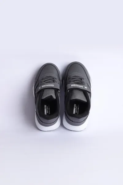 Füme Siyah (31-35 Filet) Yan  Şeritli Cırtlı Kalın Taban Erkek Çocuk Spor Ayakkabı 309107