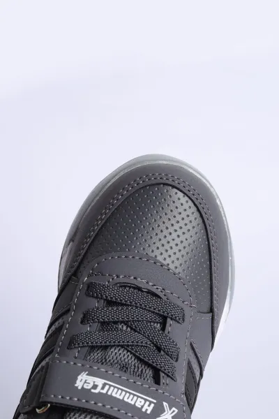 Füme Siyah (31-35 Filet) Yan  Şeritli Cırtlı Kalın Taban Erkek Çocuk Spor Ayakkabı 309107