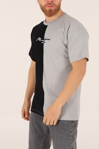 Füme Siyah Oversize Nakışlı  Erkek Tişört 169659