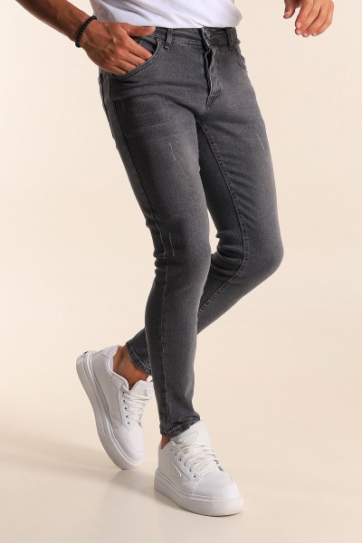 Füme Skinny Fit Likralı Taşlama Detaylı Erkek Kot Pantolon 194708
