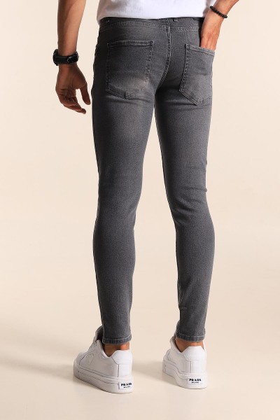 Füme Skinny Fit Likralı Taşlama Detaylı Erkek Kot Pantolon 194708