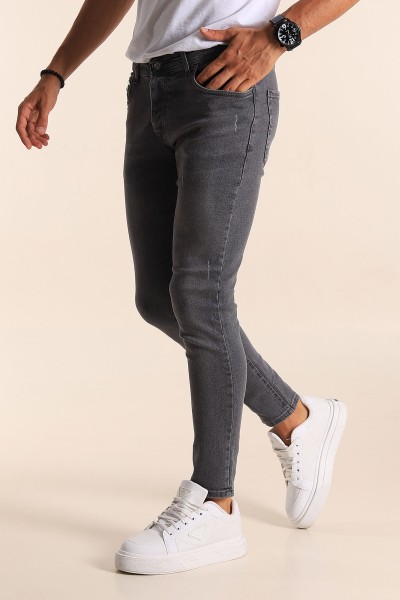 Füme Skinny Fit Likralı Taşlama Detaylı Erkek Kot Pantolon 194708