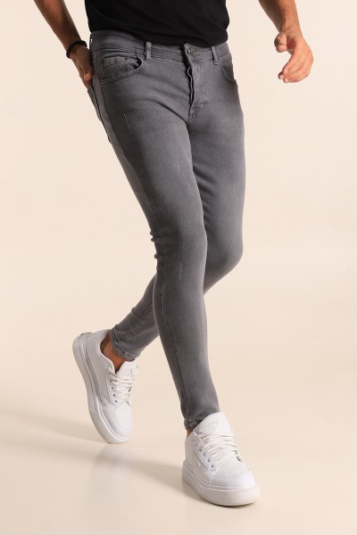 Füme Skinny Fit Likralı Taşlama Detaylı Erkek Kot Pantolon 194712