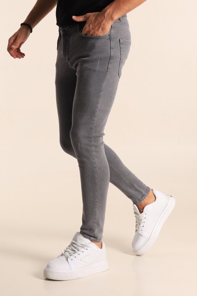 Füme Skinny Fit Likralı Taşlama Detaylı Erkek Kot Pantolon 194712