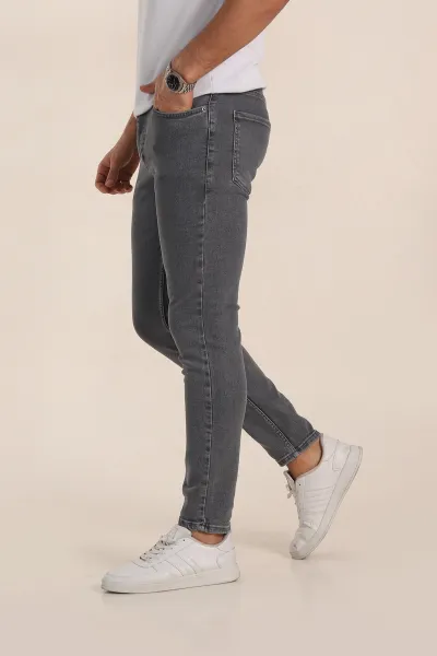 Füme Skinny Fit Yıkamalı Taşlama Detaylı Erkek Kot Pantolon 354417