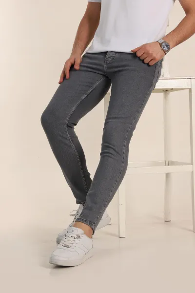 Füme Skinny Fit Yıkamalı Taşlama Detaylı Erkek Kot Pantolon 354417