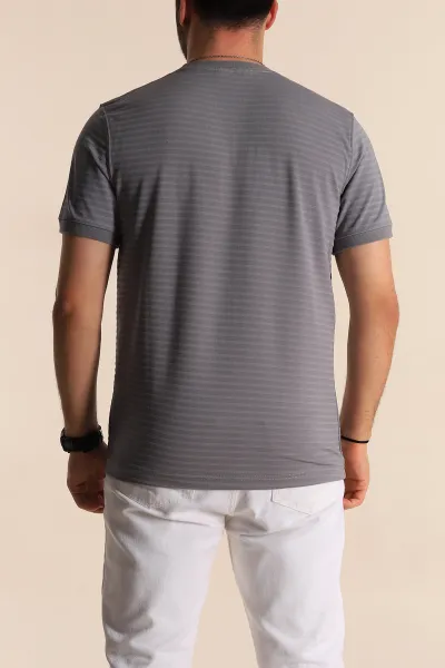 Füme Slim Fit Çizgi Detay Likralı Erkek Tişört 268687