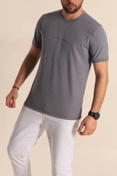 Füme Slim Fit Çizgi Detay Likralı Erkek Tişört 268687