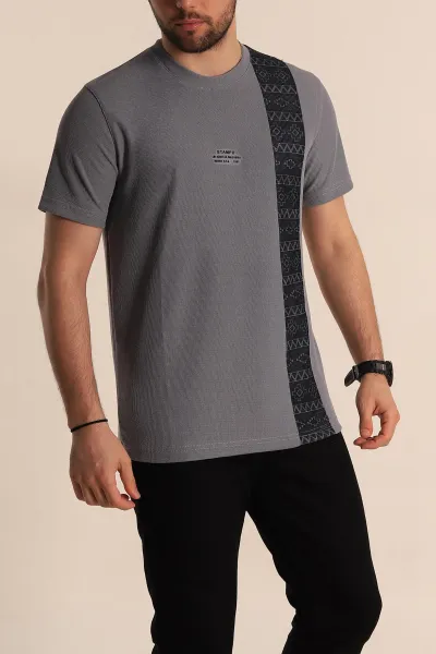 Füme Slim fit Desenli Yazı Detay Erkek Tişört 268628