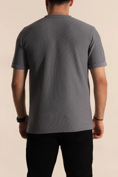 Füme Slim Fit Etnik Desen Yamalı Duble Kol Erkek Tişört 268709