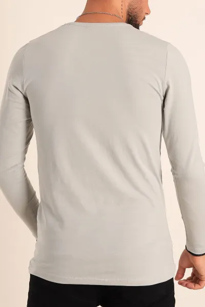 Füme Slim Fit V Yaka Likralı Basic Erkek Sweatshirt 234994