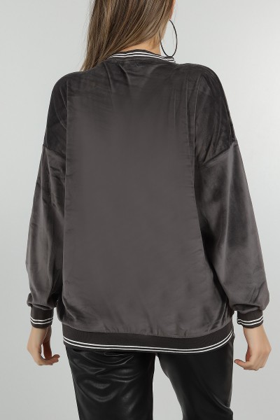 Füme Süzene Nakışlı Kadife Sweat 144949