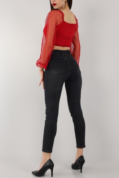 Füme Taşlı Tasarım Mom Kot Pantolon 157567