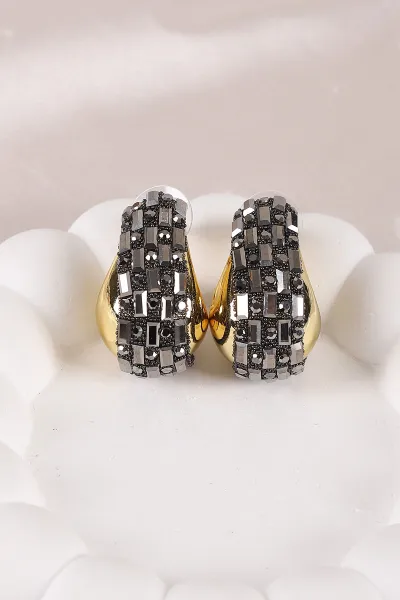 Füme Top Model Arası Gold Taşlı Şık Bombeli Küpe 450768