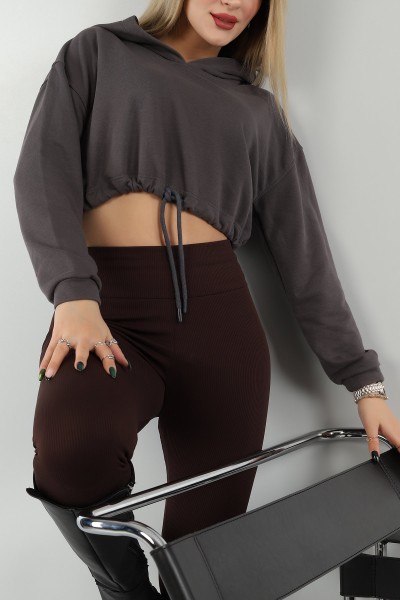Füme Üç İp Kapüşonlu Bayan Sweat -T 149325