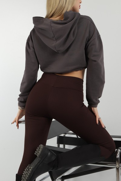 Füme Üç İp Kapüşonlu Bayan Sweat -T 149325