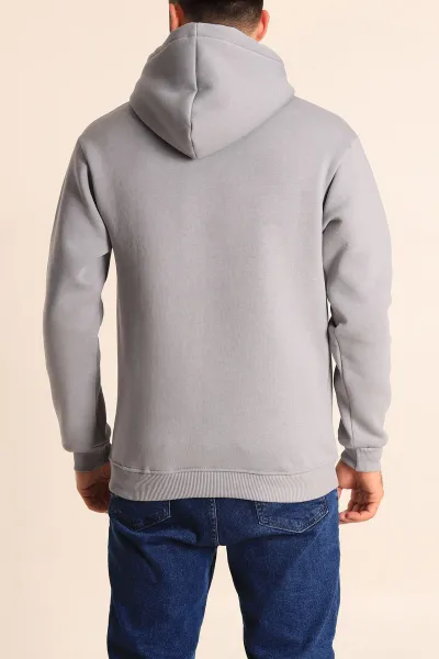 Füme Üç İp Şardonlu Kapüşonlu Basic Erkek Sweatshirt 226426