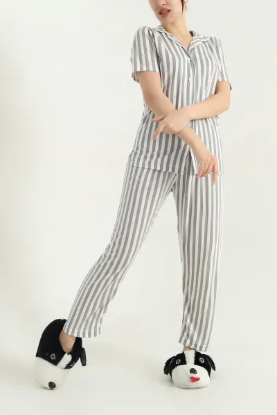 Füme Viskon Düğmeli Kadın Pijama Takımı 341730