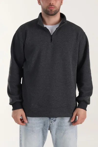 Füme Yarım Fermuarlı Dik Yaka Erkek Sweatshirt 413425
