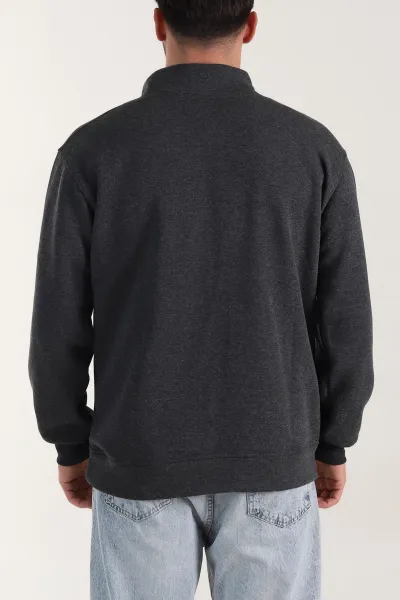 Füme Yarım Fermuarlı Dik Yaka Erkek Sweatshirt 413425