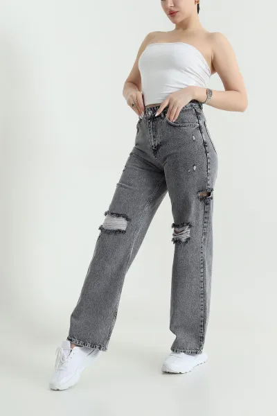 Füme Yırtık Tasarım Kadın Kot Pantolon 444082