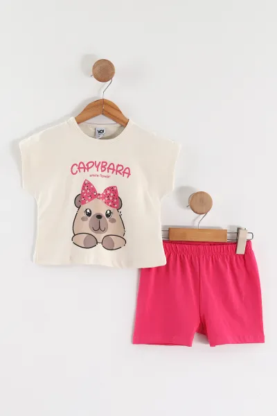 fusya-0-4-yas-capybara-baskili-tisortlu-sortlu-suprem-kiz-cocuk-yazlik-takim-461130