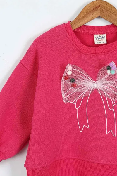 Fuşya (0-4 Yaş) Fiyonk Detaylı  3  İp Şardonlu Kız Çocuk Sweatshirt 415020