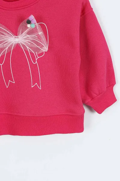 Fuşya (0-4 Yaş) Fiyonk Detaylı  3  İp Şardonlu Kız Çocuk Sweatshirt 415020