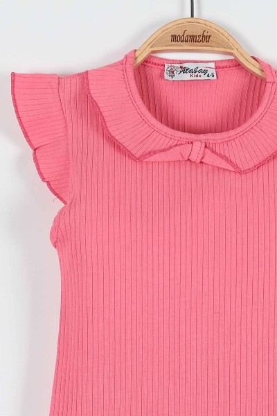 Fuşya (0-4 Yaş) Fiyonklu Fitilli Yaka Cep Detaylı Şortlu Kız Bebe Takım 184805