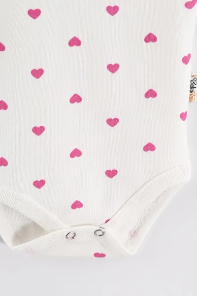 Fuşya (0-9 Ay) Kalp Baskılı Sıfır Kol Bebek Çıtçıtlı Badi 455135