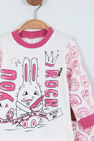 Fuşya (1-3 Yaş) Tavşan Baskılı Kız Çocuk Pijama Takım 219644