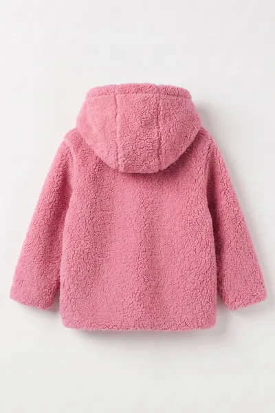 Fuşya (1-4 Yaş) Astarlı Kapüşonlu Peluş Kız Çocuk Hırka 495801