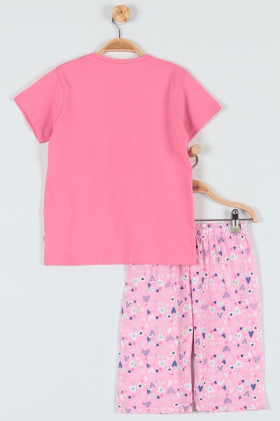 Fuşya (10-12 Yaş) Pink Baskılı Kaprili KIz Çocuk Pijama Takımı 182031