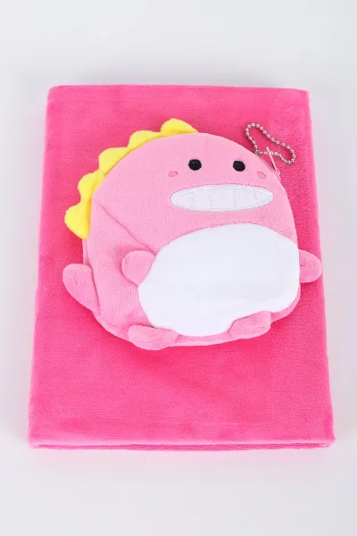 Fuşya 15x21 Cm Fermuar Cepli Peluş Günlük ve Hatıra Defteri 392774