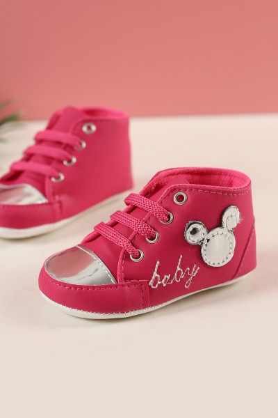 Fuşya (18-19 Pappa) Baby Nakışlı Aynalı İlk Adım Kız Bebe Ayakkabısı 215415
