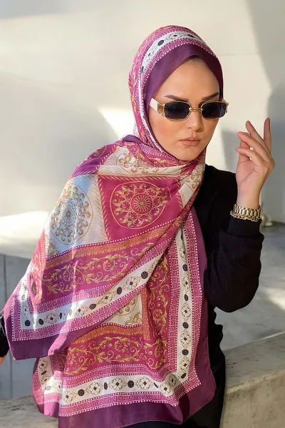 Fuşya 180X70 cm Dijital Baskı Lenora Desenli Pamuk Şal 331622