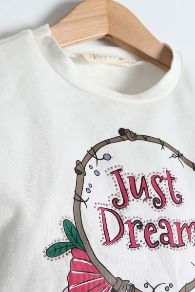 Fuşya (2-5 Yaş) Just Dream Baskılı Taş İşlemeli Etekli Kız Çocuk Takım 164743