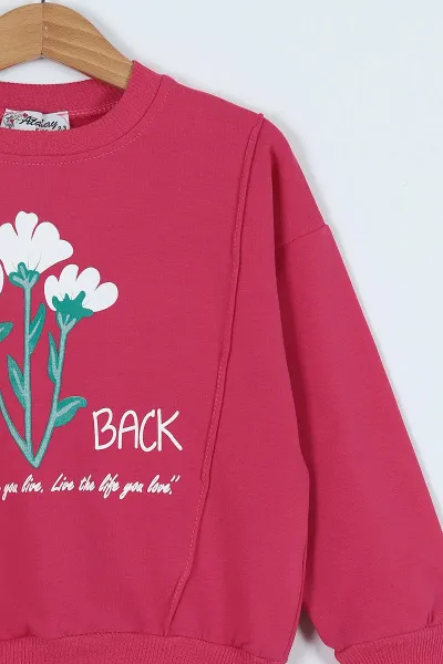 Fuşya (2-6 Yaş)  Çicek Baskılı Kız Çocuk Sweatshirt 236267
