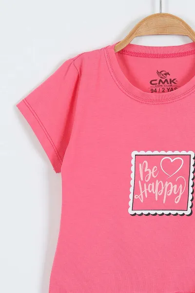 Fuşya (2-9 Yaş)  Be Happy Baskılı Şortlu Kız Çocuk Yazlık Takım 354243
