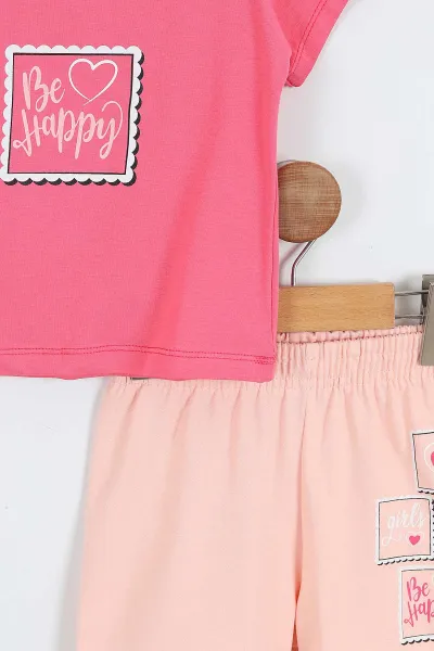 Fuşya (2-9 Yaş)  Be Happy Baskılı Şortlu Kız Çocuk Yazlık Takım 354243