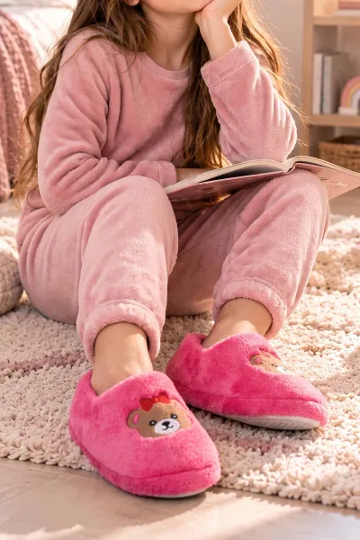 Fuşya ( 29 - 34 ) Peluş Figürlü Kız Çocuk Panduf 495170