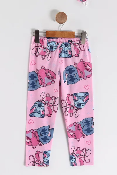 Fuşya (4-12 Yaş)Karakter  Baskılı Kısa Kol Ön Düğmeli Göz Bandı Detaylı Kız Çocuk Pijama Takım 453246
