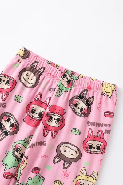Fuşya (4-12 Yaş)Karakter Desenli   Uzun Kol  Ön Düğmeli  Kız Çocuk Pijama Takım 500679
