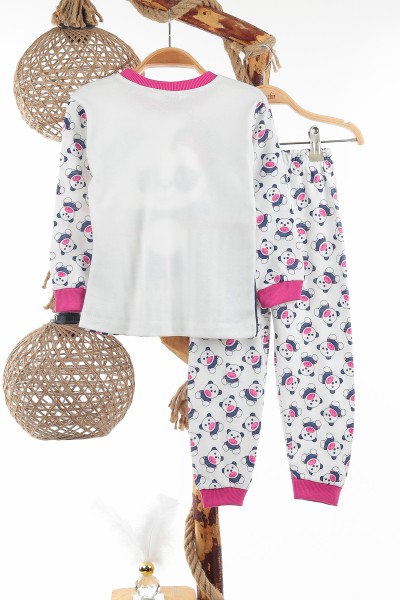 Fuşya (4-6 Yaş) Ekru Panda Desenli Kız Çocuk Pijama Takım 137317