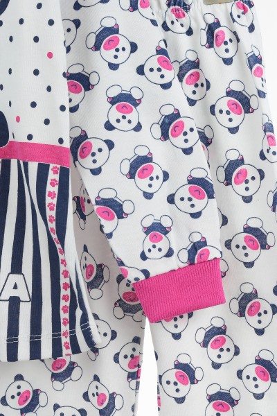 Fuşya (4-6 Yaş) Ekru Panda Desenli Kız Çocuk Pijama Takım 137317