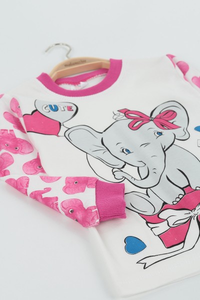 Fuşya (4-6 Yaş) Fil Baskılı Kız Çocuk Pijama Takım 132847