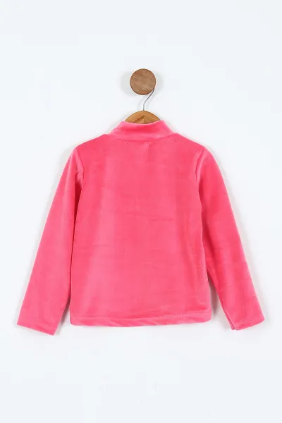 Fuşya (5-12 Yaş) Lovely  Nakışlı Yarım Balıkçı Yaka Kadife Kız Çocuk Sweat 410600