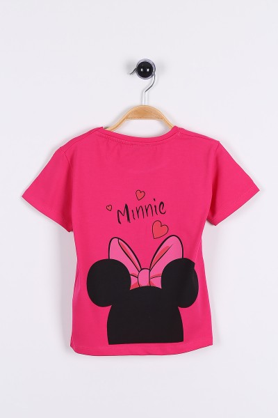 Fuşya (5-8yaş) Ön ve Arka Mini Mouse Baskılı Kız Çocuk Tişört 174901
