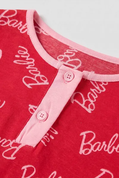 Fuşya (6-14 Yaş) Desenli Yakadan Yarım Düğmeli  Süprem Kumaş Kız Çocuk Pijama Takımı 487225