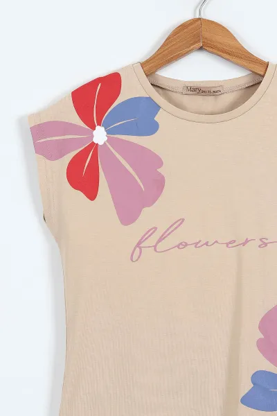 Fuşya (6-14 Yaş) Flowers Baskılı Şortlu Kız Çocuk Yazlık Takım 342565